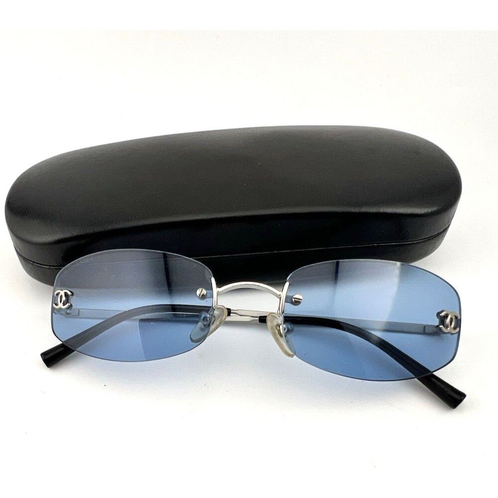 Authentic Vintage Y2k Blue Chanel Rimless Sunglasses RARE very good  condition.